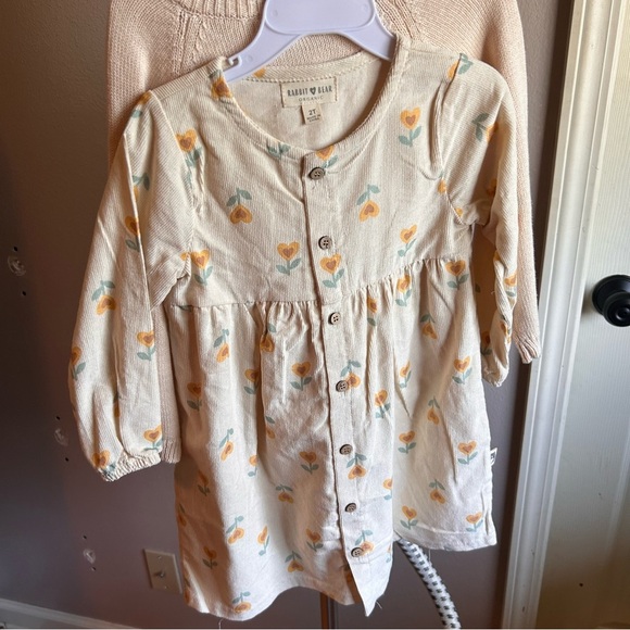 Rabbit+Bear Casual Cream &Yellow Dress/Cardigan, Floral Print, Puffed Sleeves-2t - Picture 1 of 4